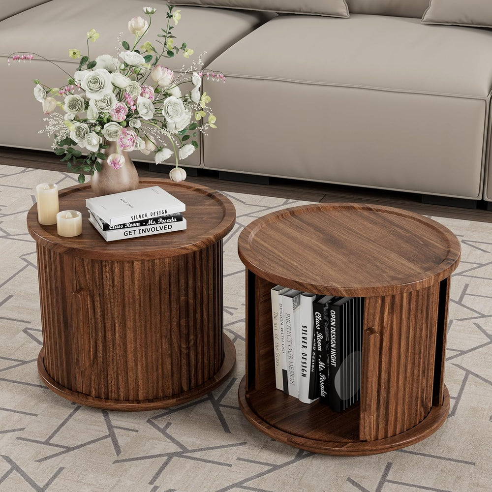 KEIKI 2-Piece Round Nesting Coffee Table Set, Coffee Table with Storage | Wal...