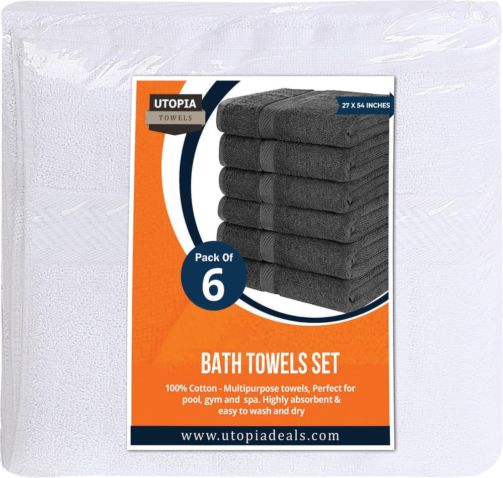 Utopia Towels 6 Pack Bath Towel Set (27 x 54 Inches), 500 GSM 100% Ring Spun ...