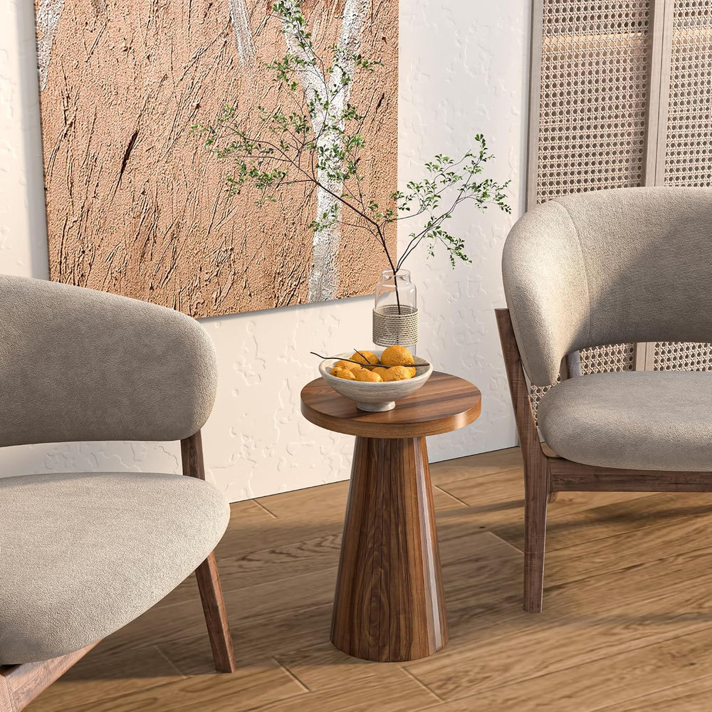 Round Fluted Accent End Table, Pedestal Side Small for Living Room, Mid Centu...