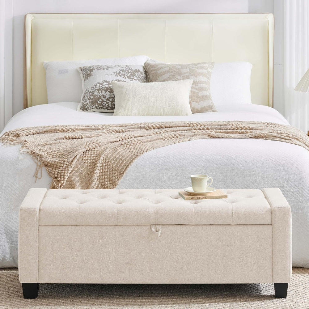 Huatean Home 43" Ottoman with Storage, Beige Storage Ottoman Bench | Uph...
