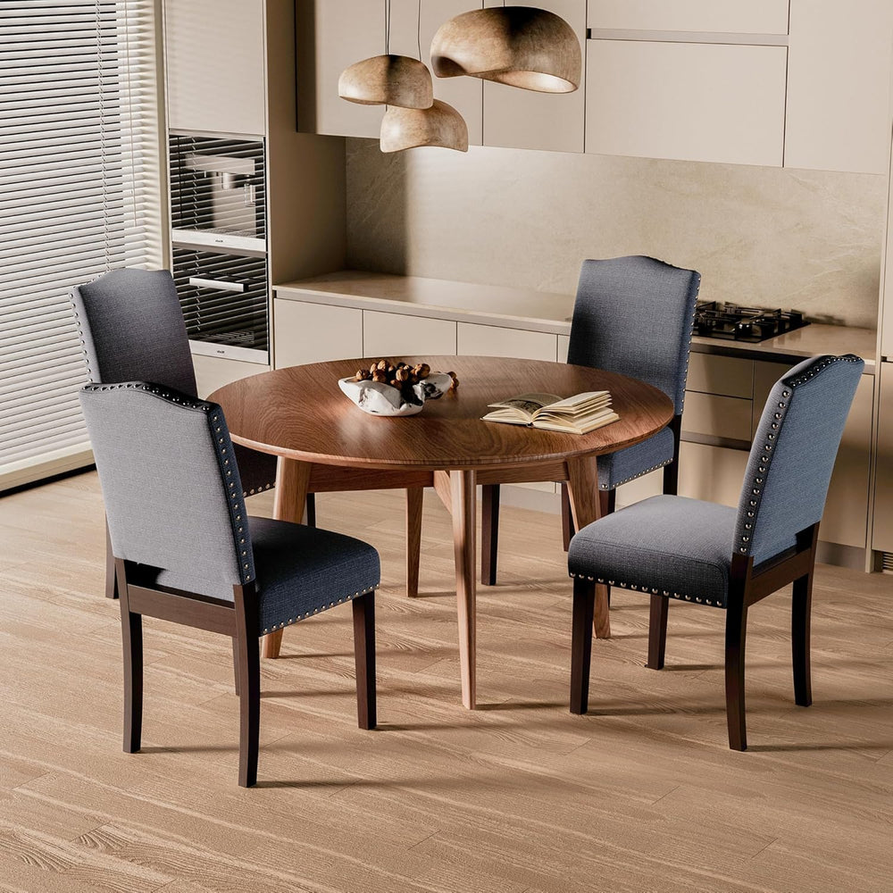 Upholstered Dining Chairs Set of 6 with Thickened Seat Cushion, Wooden Mid-Ce...