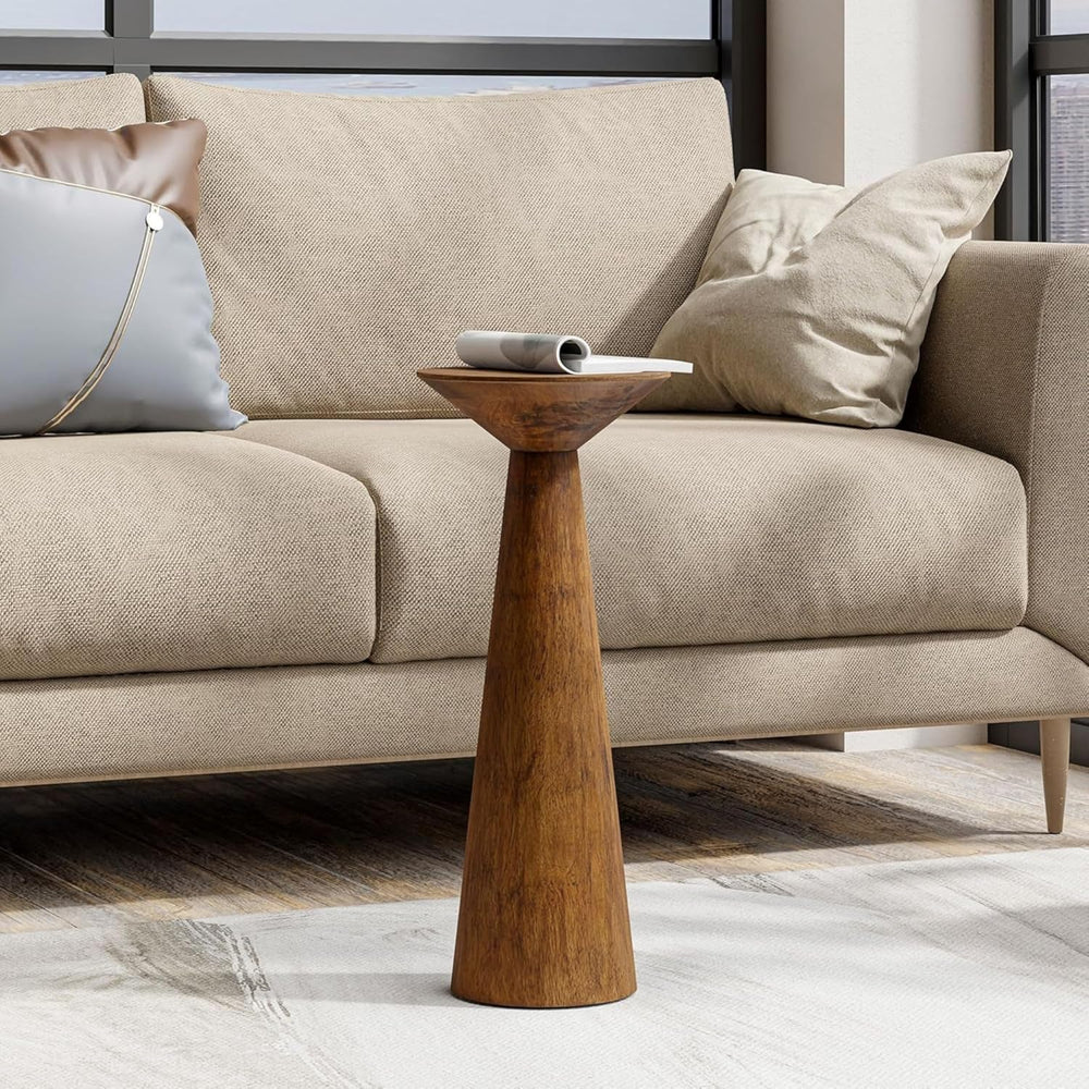 COZAYH Set of 2 22.8-Inch Tall Round Martini End Table, Walnut – Solid Pine W...