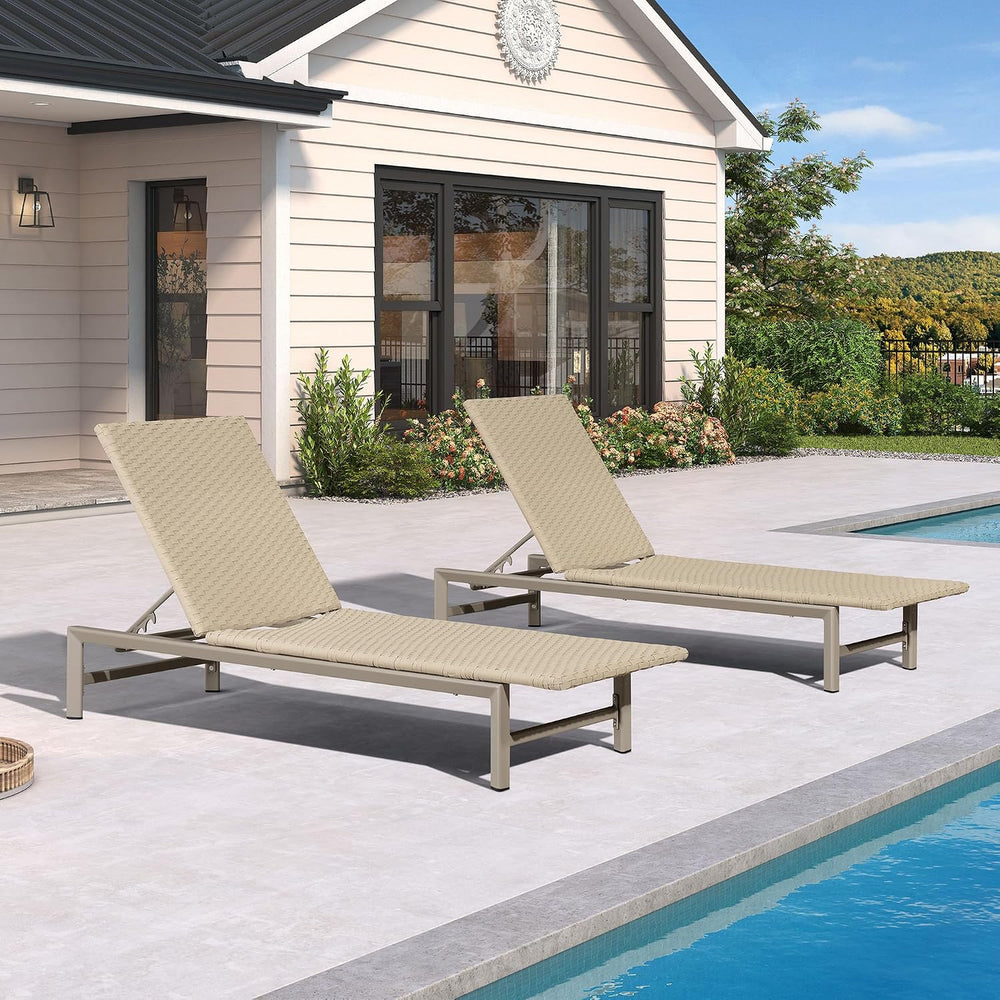PURPLE LEAF Outdoor Chaise Lounge Chair Wood Grain Aluminum, Beige | 3-Year C...