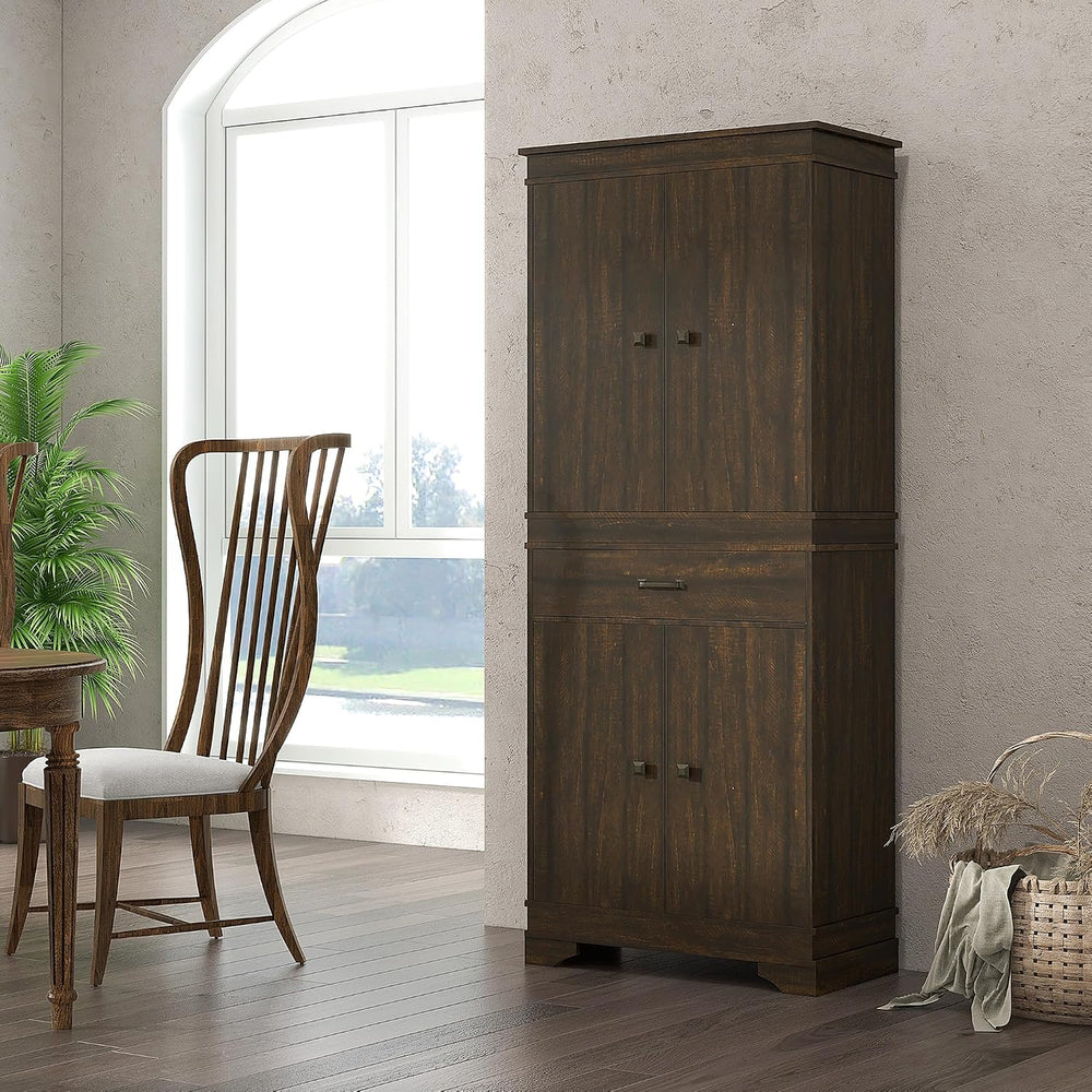HOMCOM 72" Farmhouse Kitchen Pantry, 4-Door Rustic Storage Cabinet with ...