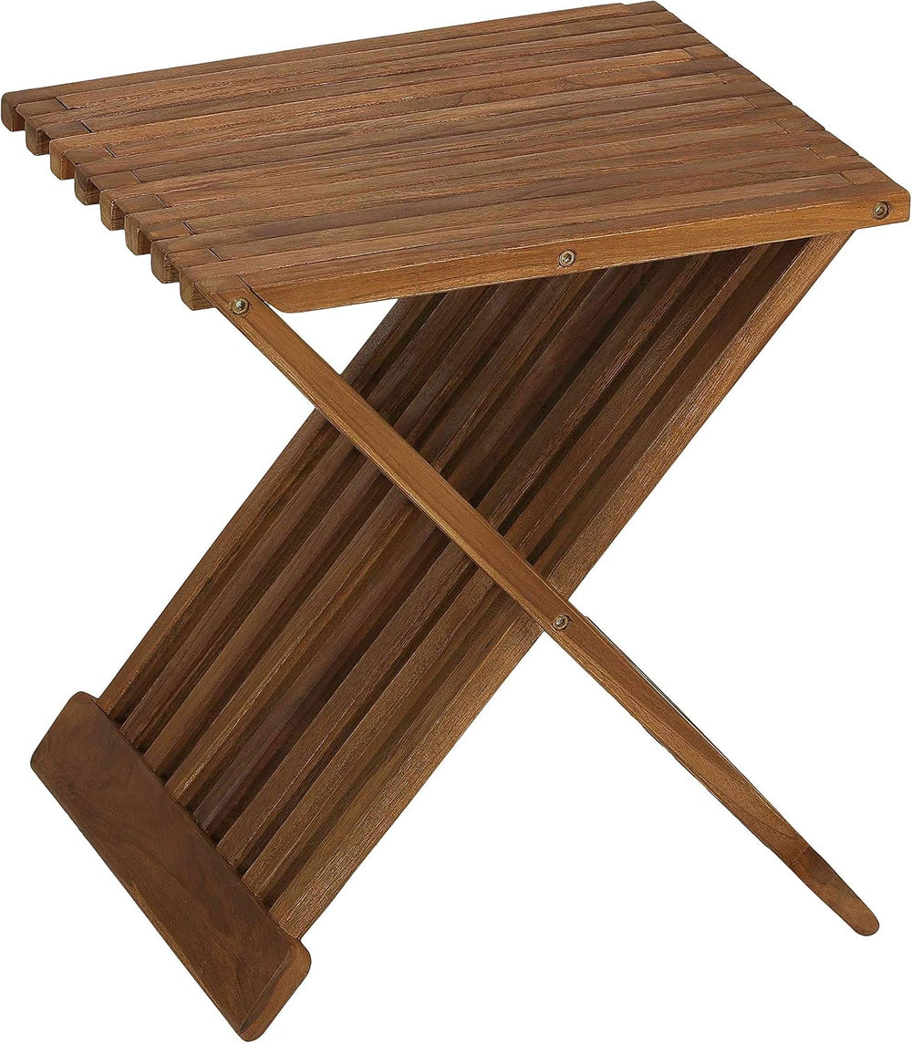Bare Decor Rocco Folding Stool in Solid Teak Wood, Brown, 17 Inch