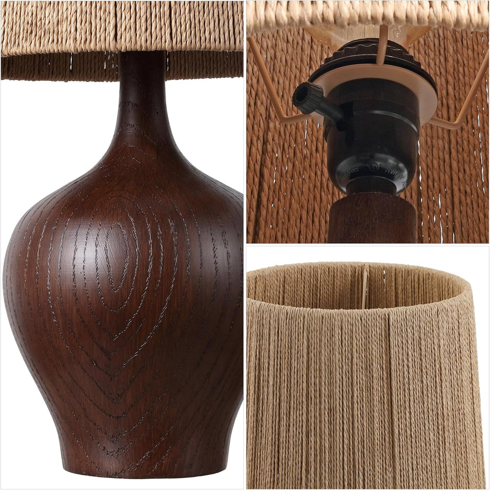 JONATHAN Y Eben Farmhouse Gourd Table Lamp 23", Dark Brown Wood Finish