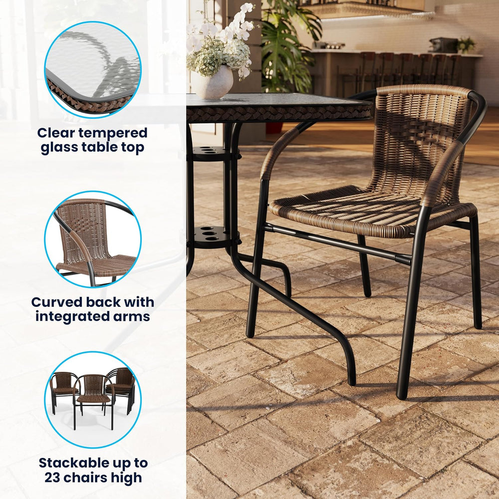 Flash Furniture Lila 3-Piece 28" Square Indoor/Outdoor Patio Table and C...