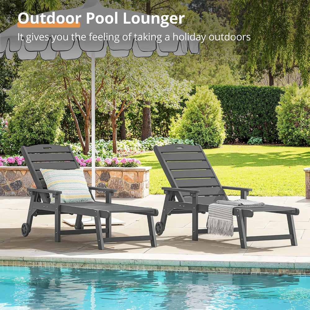 LUE BONA Outdoor Chaise Lounge, 5‑Position, 2‑Pack, Dark Gray