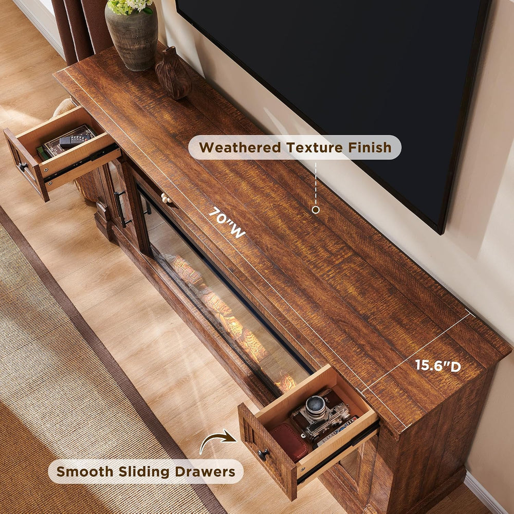 OKD 70" Farmhouse Fireplace TV Stand for TVs Up to 80", Reclaimed B...