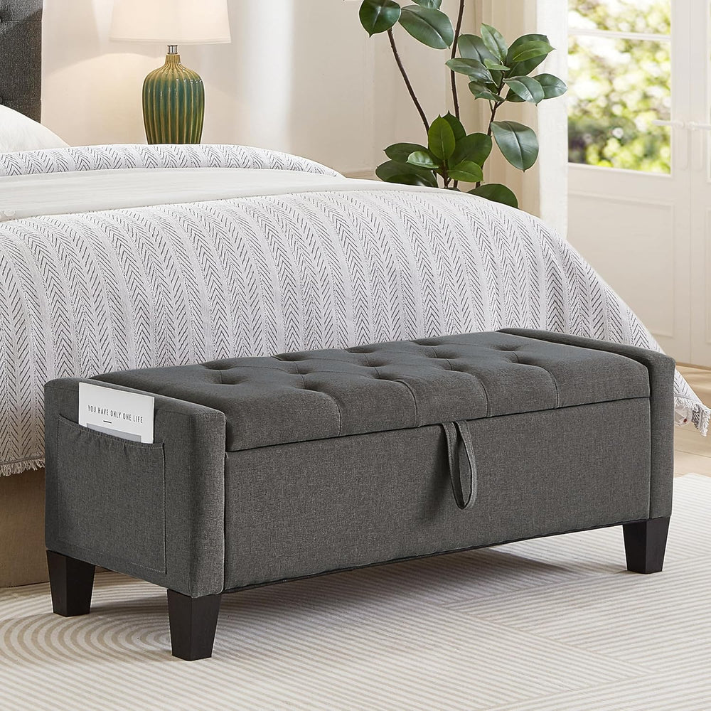 Aoowow Linen Bedroom Ottoman Bench with Storage,Tufted Bed End Storage Benche...