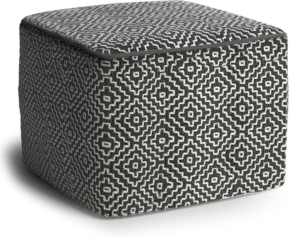 SIMPLIHOME Brody 18" Wide Square Pouf in Distressed Black Vegan Leather ...