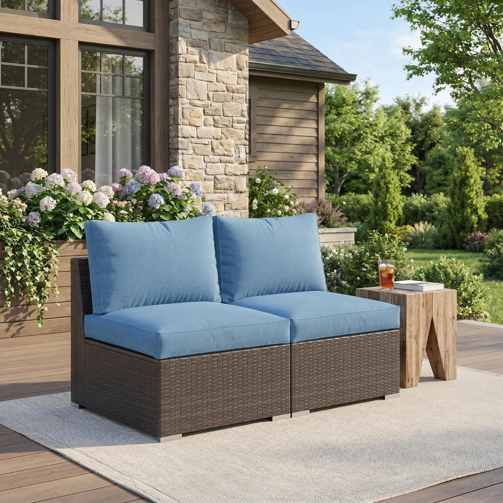 Wisteria Lane Outdoor Sofa, 2 Pieces Wicker Patio Furniture Set with Washable...