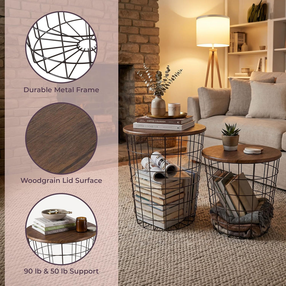 Lavish Home End Tables - Round Nesting Tables Set of 2, Brown/Black | 17.5”/1...