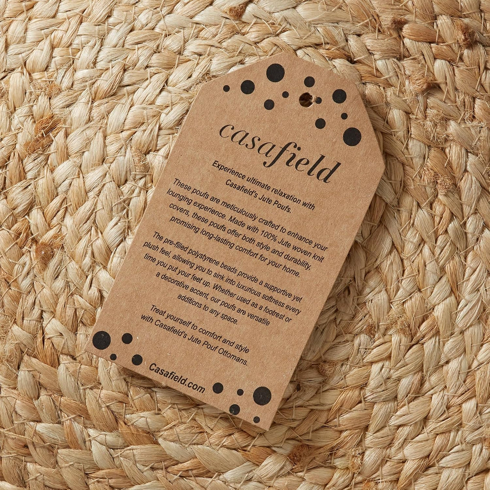 Casafield Hand-Braided Jute Pouf Ottoman Footrest, 19" W x 19" D x ...