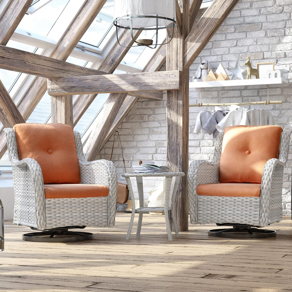 Outdoor 360 Degree Swivel Rocker Patio Chairs Sets of 2 and Matching Side Tab...