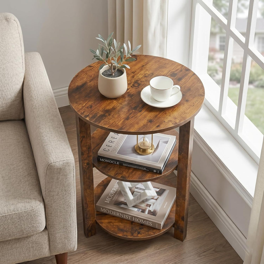 Farmhouse 3-Tier Round Side Table, 17.7*21.7inch End Table with Open Storage ...