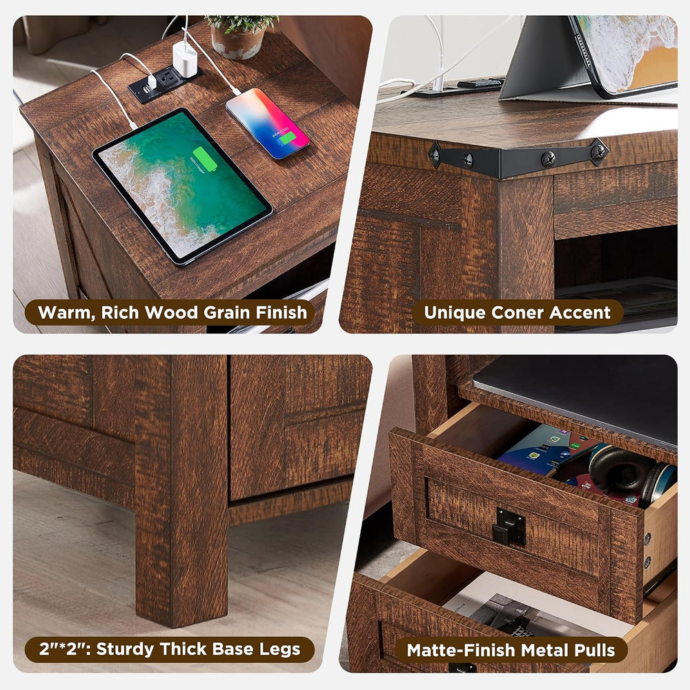 T4TREAM 18" Farmhouse Nightstand Set of 2, Reclaimed Barnwood | Charging...