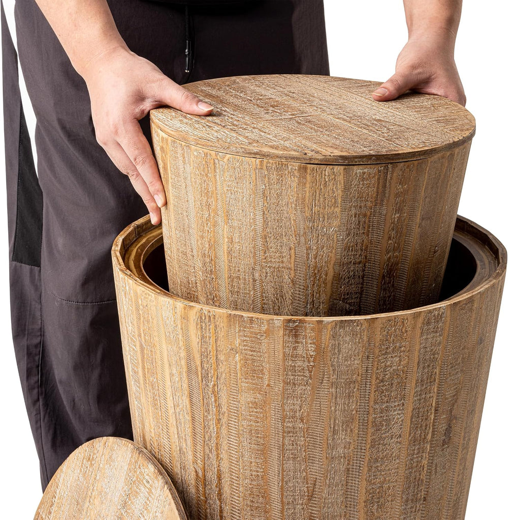 Aoikax Farmhouse Nesting Barrel Side Table, Fully Assembled, Natural | Rustic...