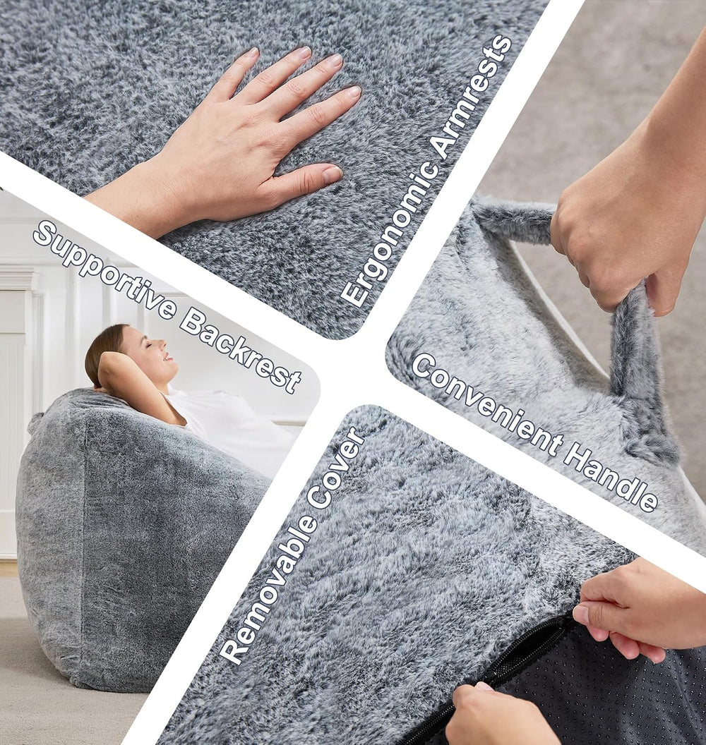 Hobestluk Bean Bag Chair Plush Accent Chair Armrest Living Room Adult Grey | ...