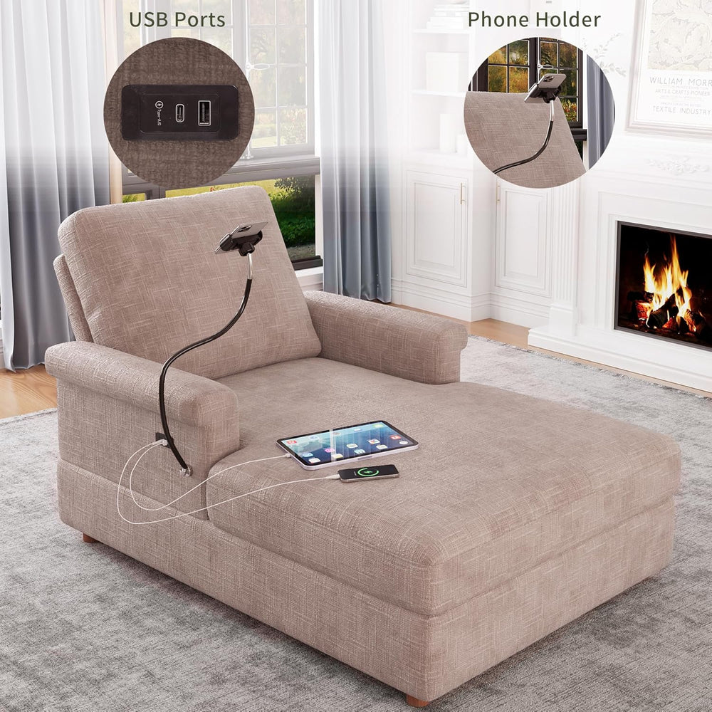EJUNQ 66.5" Oversized Chaise Lounge Chair Indoor,Cozy Sofa Bed with Phon...