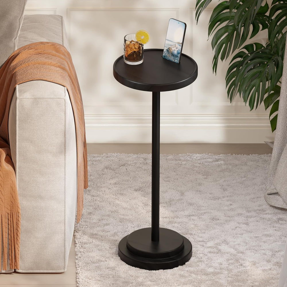 BLUEWEST Compact Drink Table, Flat Top, 24.4 in, Black, Double Base | Compact...