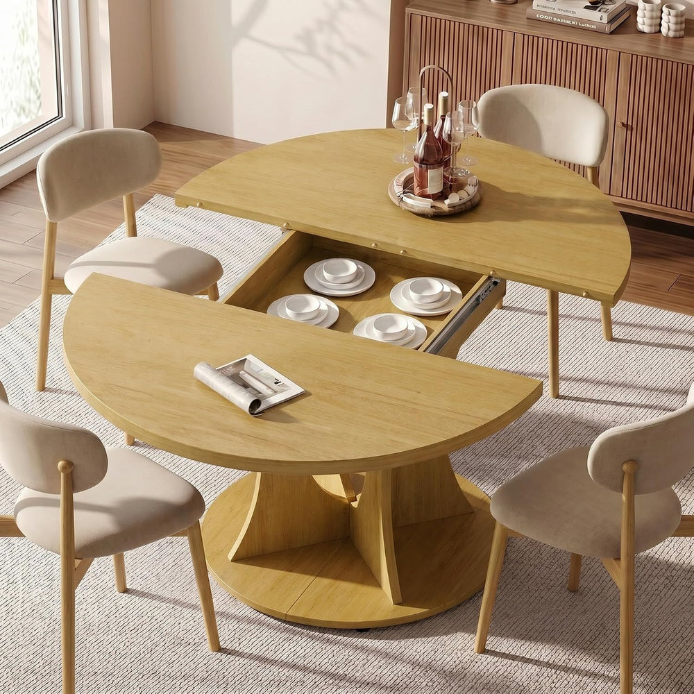 Einhomn 43-59" Extendable Round Dining Table, Kitchen Table for 4-8, Far...