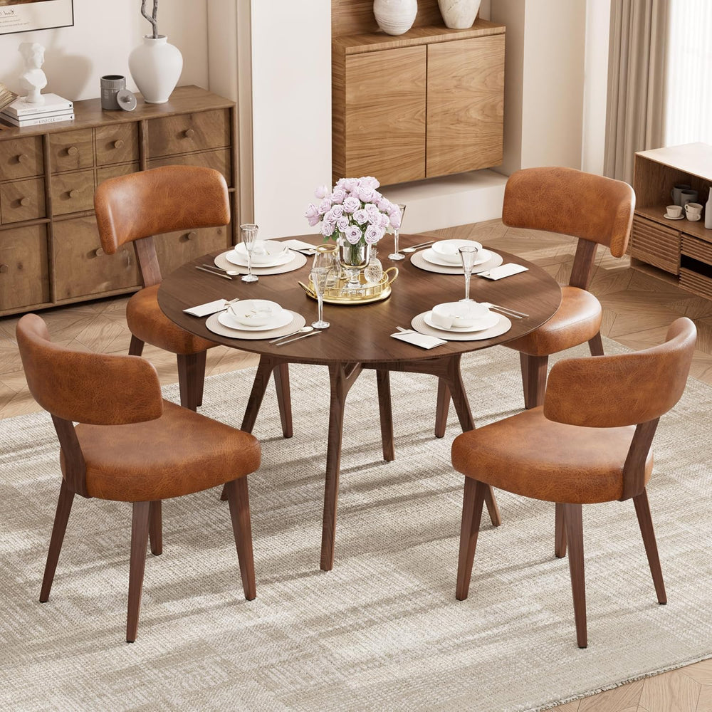 Mid-Century Dining Chair Set of 4, Upholstered Kitchen Chair with T-Shaped Ba...