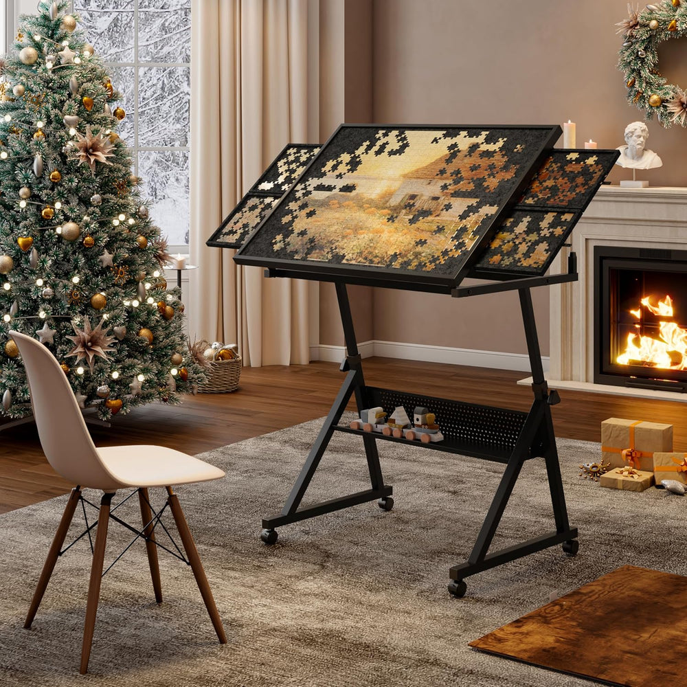 1500Pcs Jigsaw Puzzle Tables for Adults with 4 Trays,Black | Puzzle Board Tab...