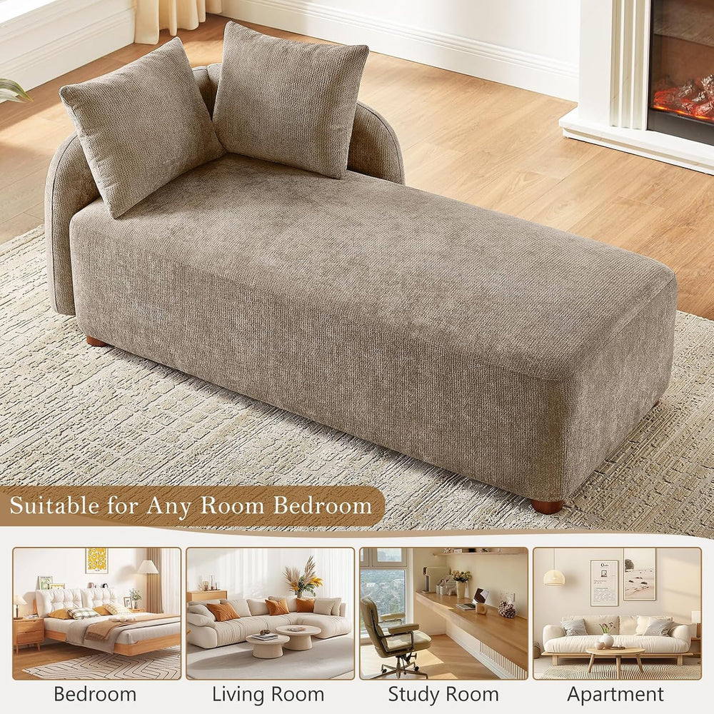 68.9" Chaise Lounge Chair Indoor with Left Facing, Chenille Camel