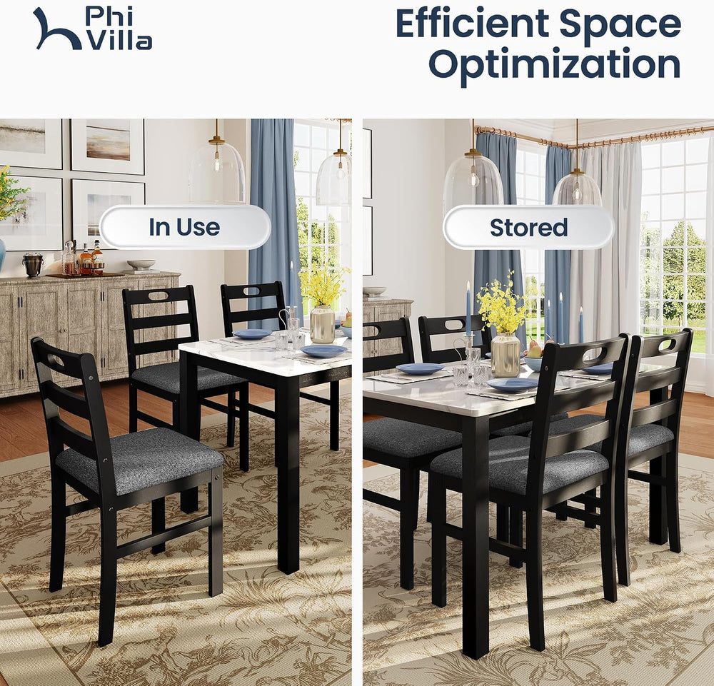 PHI VILLA Dining Table Set for 4, Marble Design Kitchen Table and Chairs