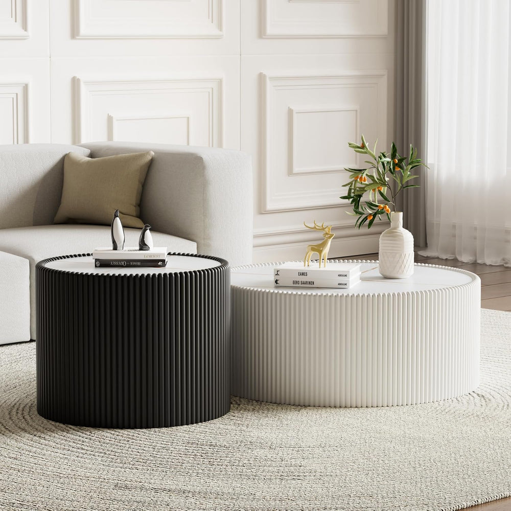 17.7-Inch Round End Table for Living Room Office, White Faux Marble Tabletop,...