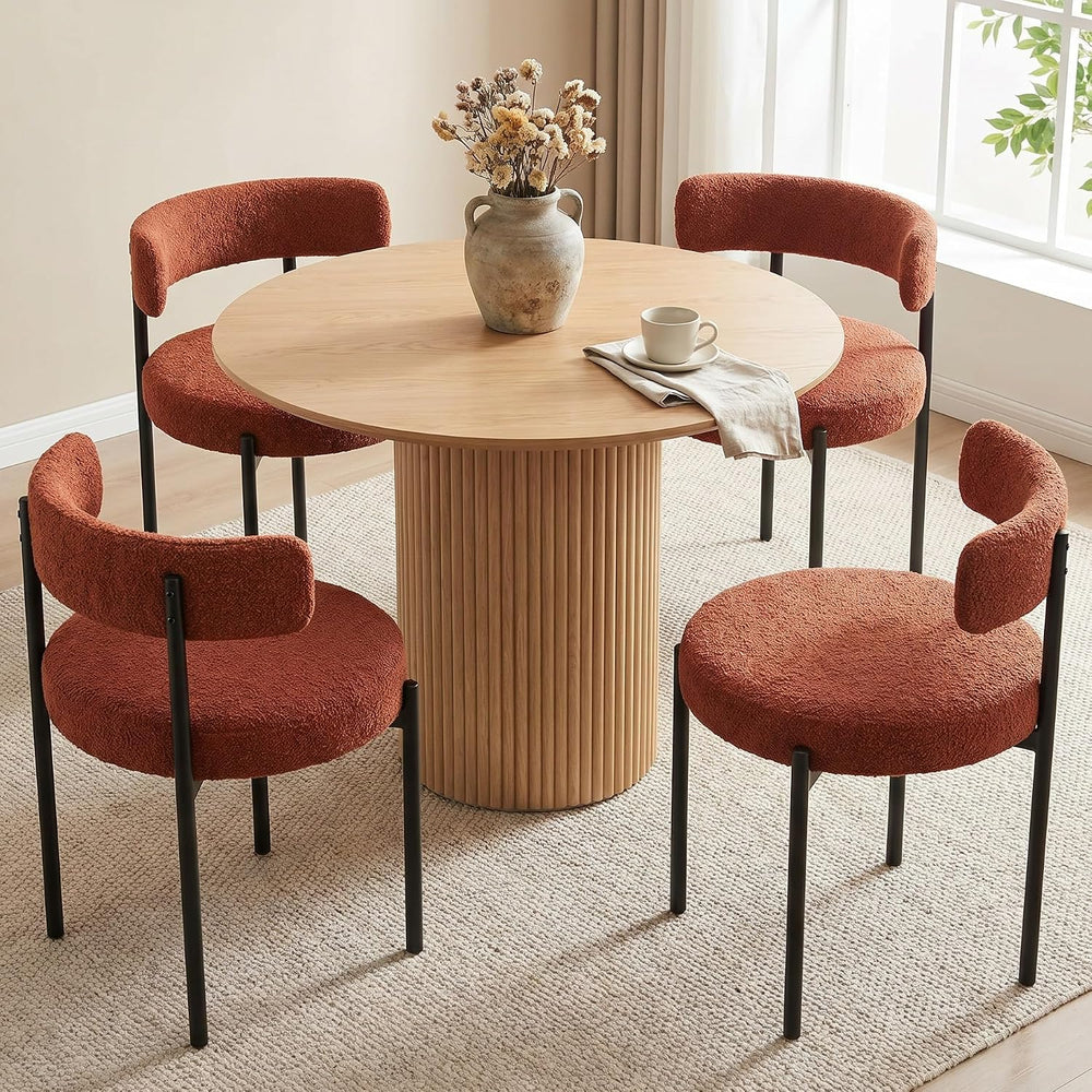 Mid-Century Modern Dining Chairs Set of 4, Boucle, Rust