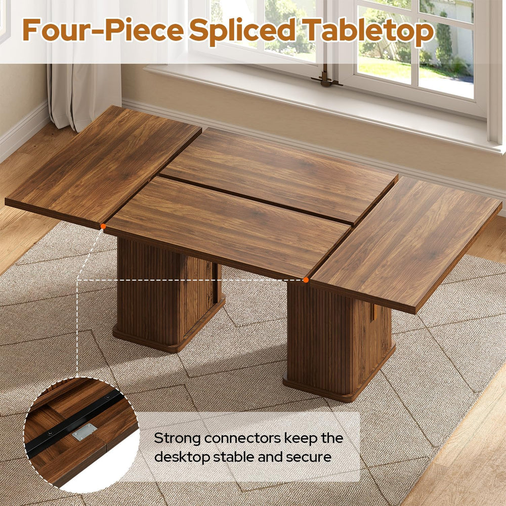 78.7" Long Rectangle Dining Table with Fluted Storage Legs for 6/8/10, F...