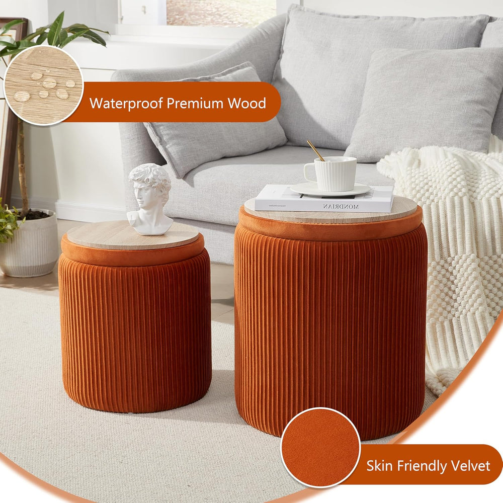 Royal Windsor Round Ottoman with Storage Set of 2, Storage Vanity Stool | Vel...