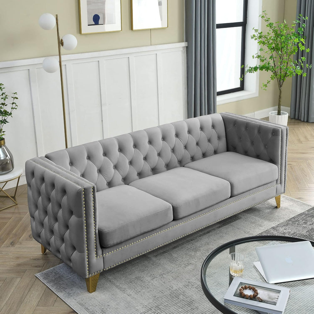 mikibama 80.5" Velvet 3 Seater Sofa Couch for Living Room,Button Tufted ...