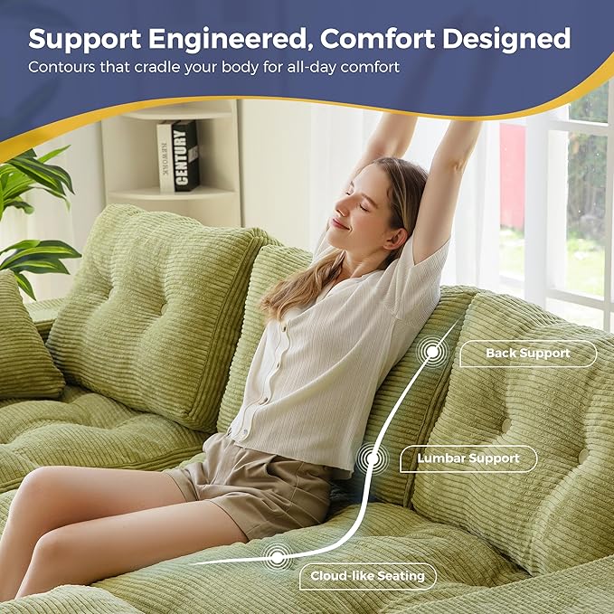 MAXYOYO 104" L Shaped Modular Sectional Sofa with Ottoman, Cloud Couch w...