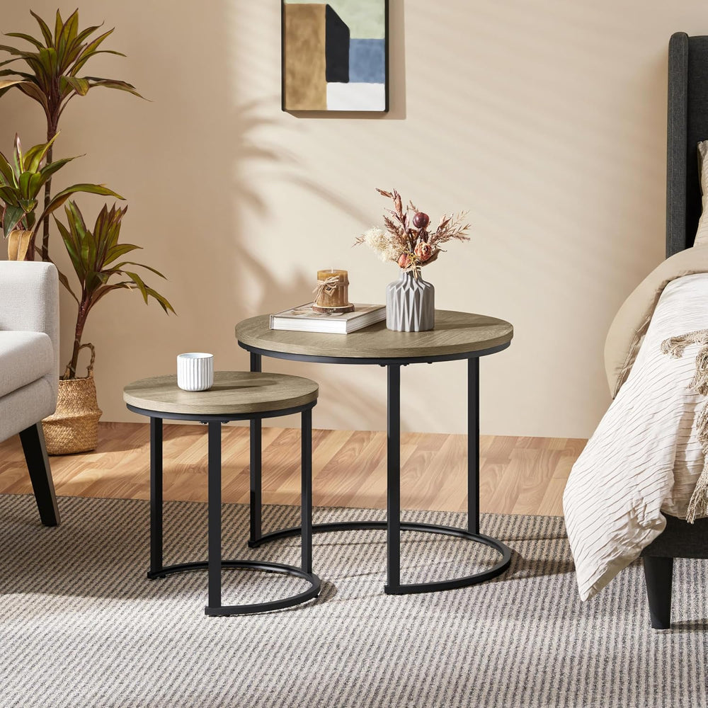 Yaheetech Round Nesting Coffee & Side Table Set of 2 for Living Room, Gra...