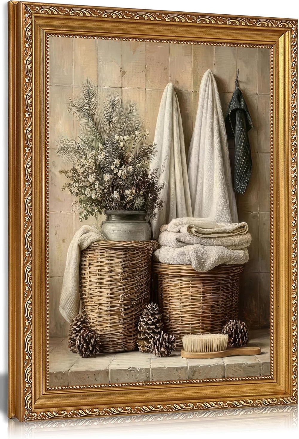 ApexBlume Vintage Farmhouse Bathroom Still Life Framed Wall Art, Antique Rust...