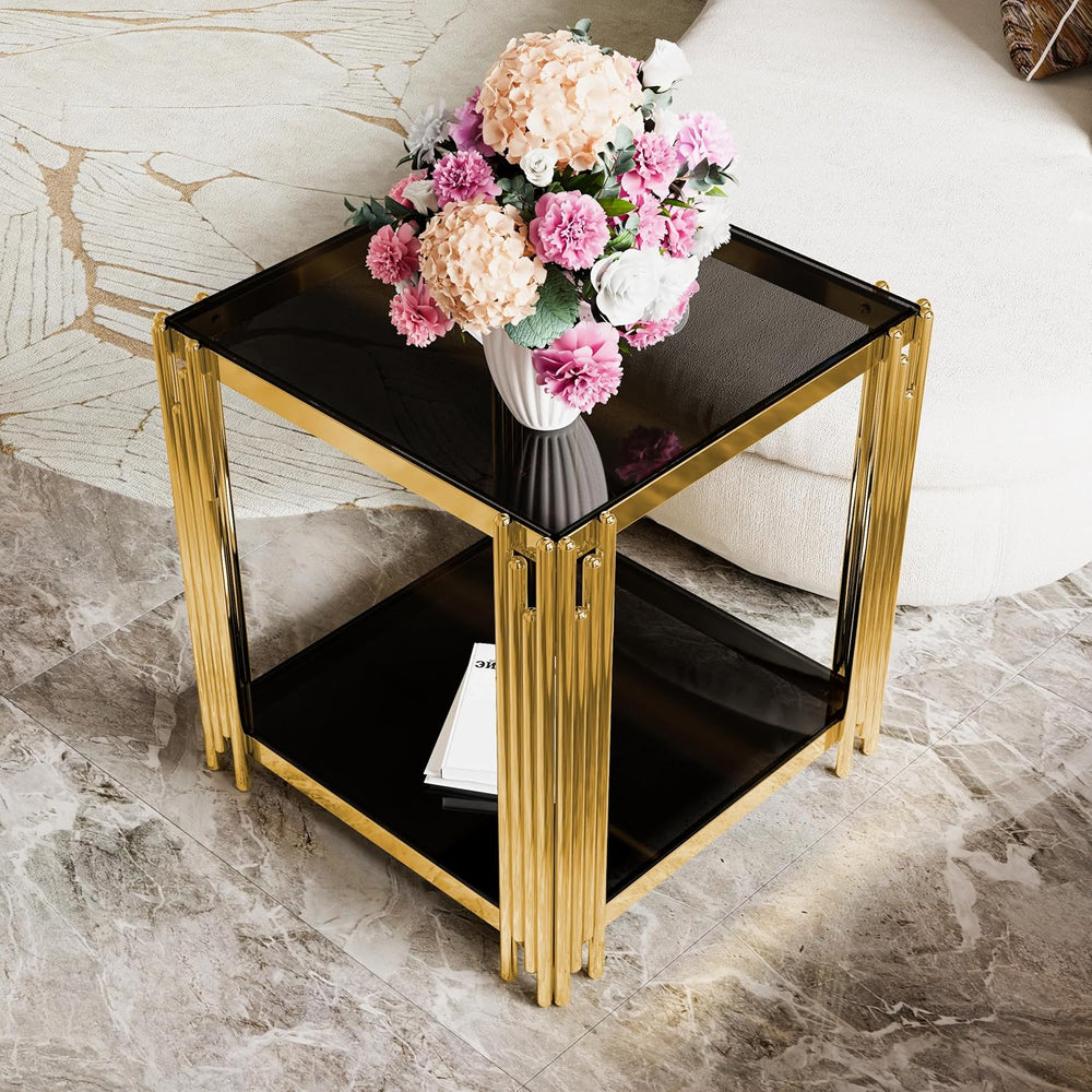 19.9" Square End Table for Living Room, Modern Luxury Side Table with Lo...