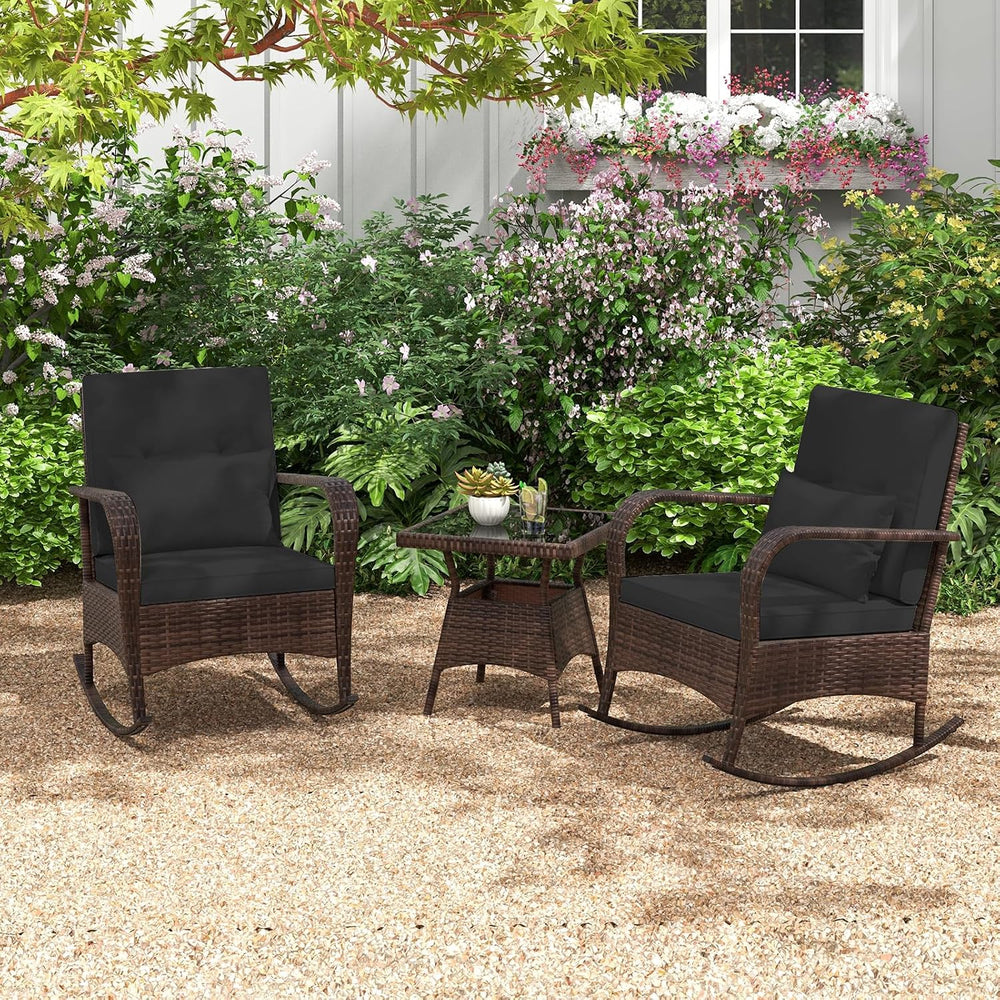 Tangkula 3 Pieces Rocking Bistro Set, Patiojoy Outdoor PE Rattan Rocker Chair...