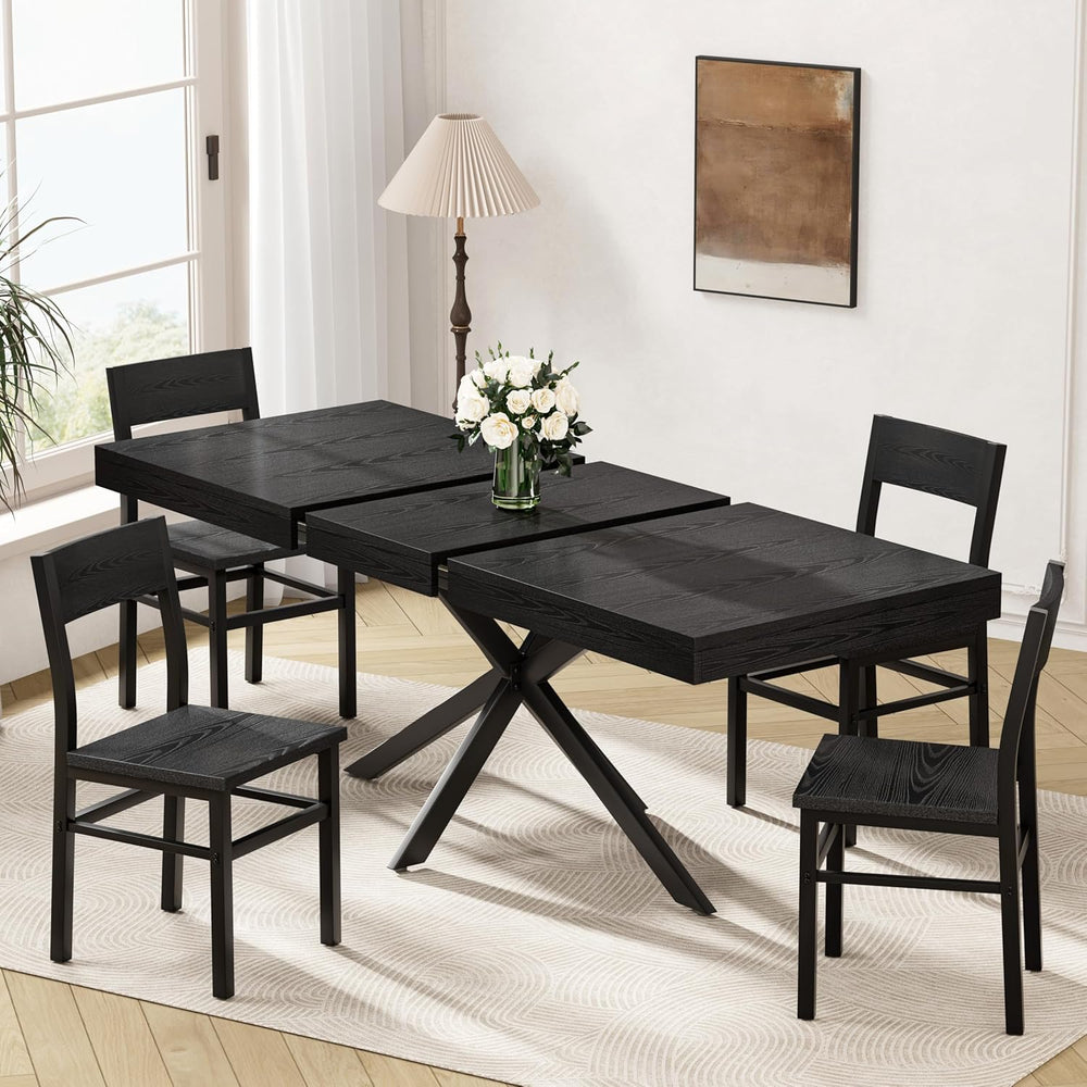 Extendable Dining Table for 4 6 8, 55"-70.9" Black Kitchen Table, W...