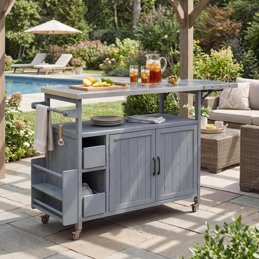 Christopher Knight Home Outdoor Bar Cart with Stainless Steel Top and Lockabl...