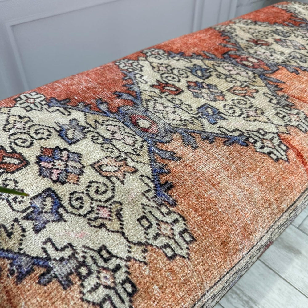 Ottoman Bench with Rug Upholstered Handmade Wood Work for Boho Farmhouse Kitc...