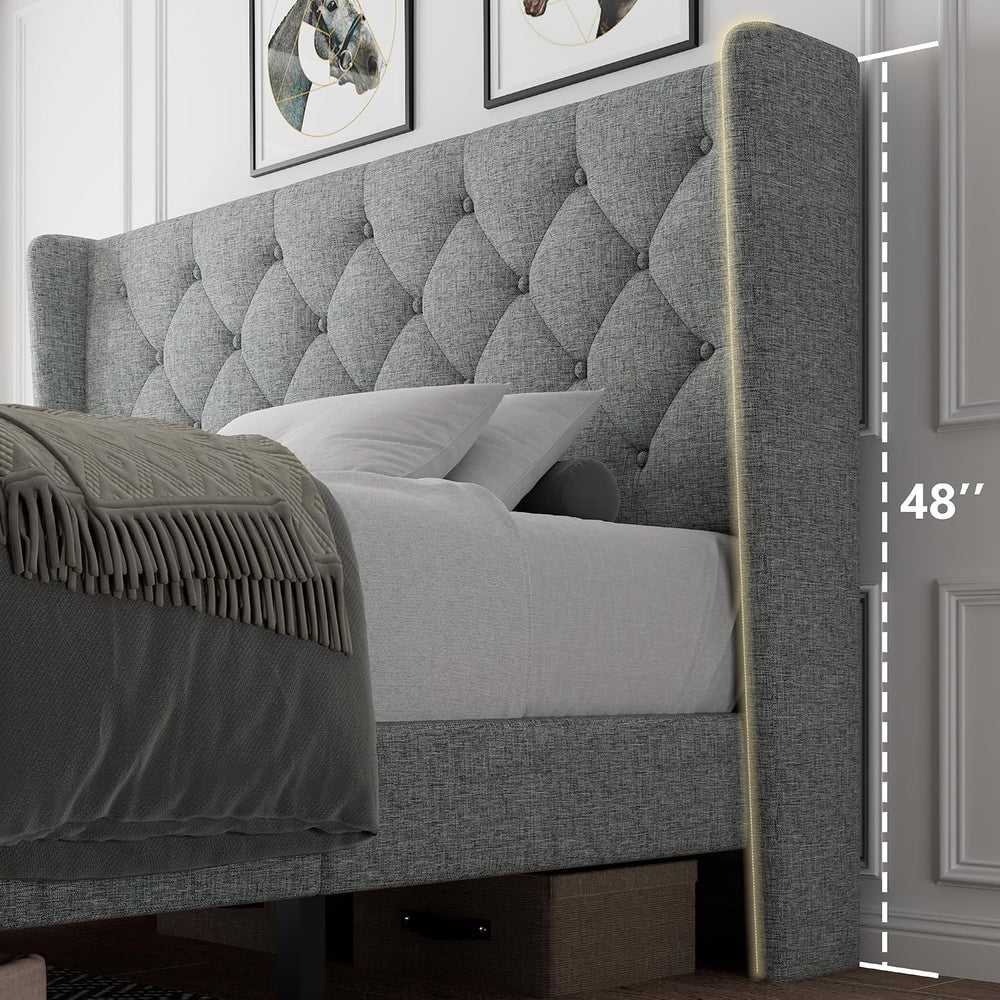 iPormis Queen Size Platform Bed Frame with Button Tufted Headboard, Upholster...