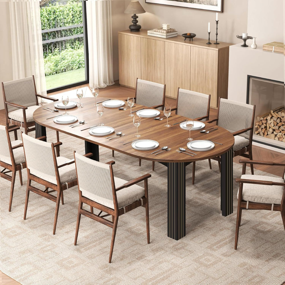 Epecoya Round Extendable Dining Table for 4-8 People, 43"-78" Woode...