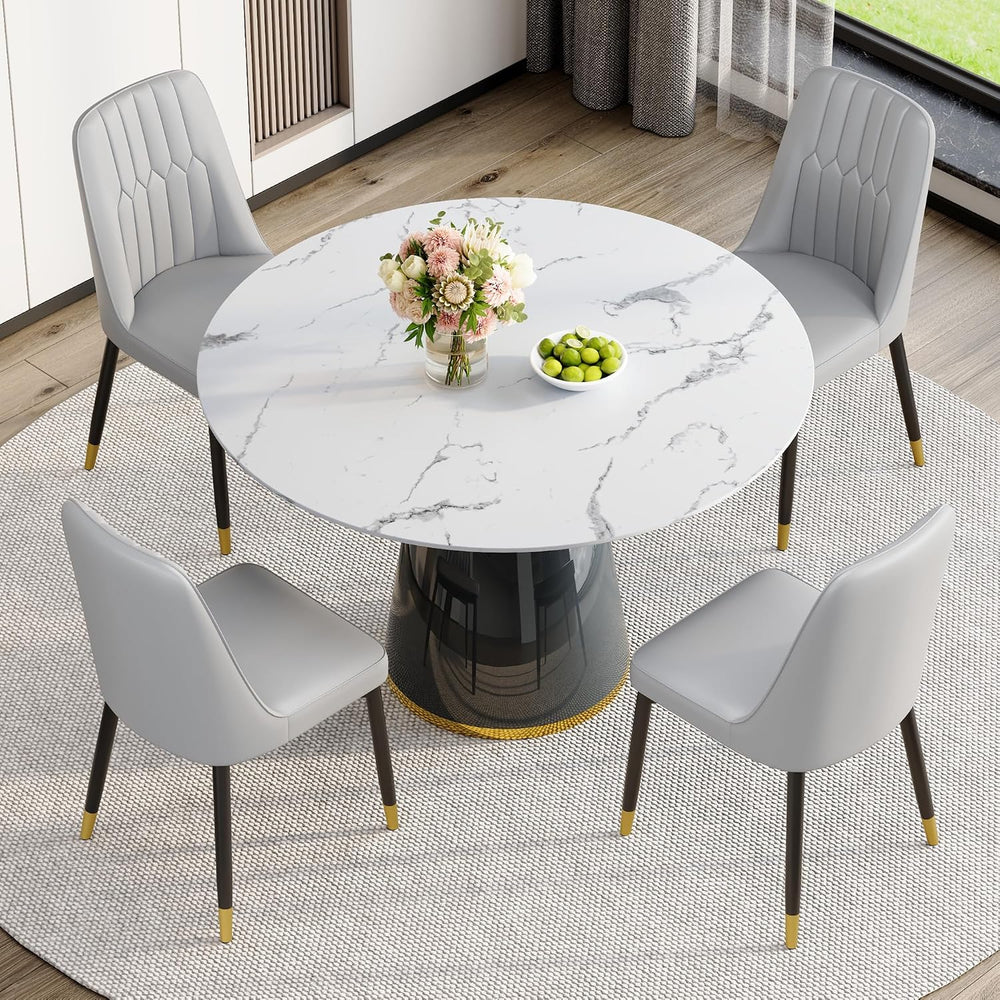 Round Dining Table Set for 4, 45''Marble Grain Dining Room Table Set ...