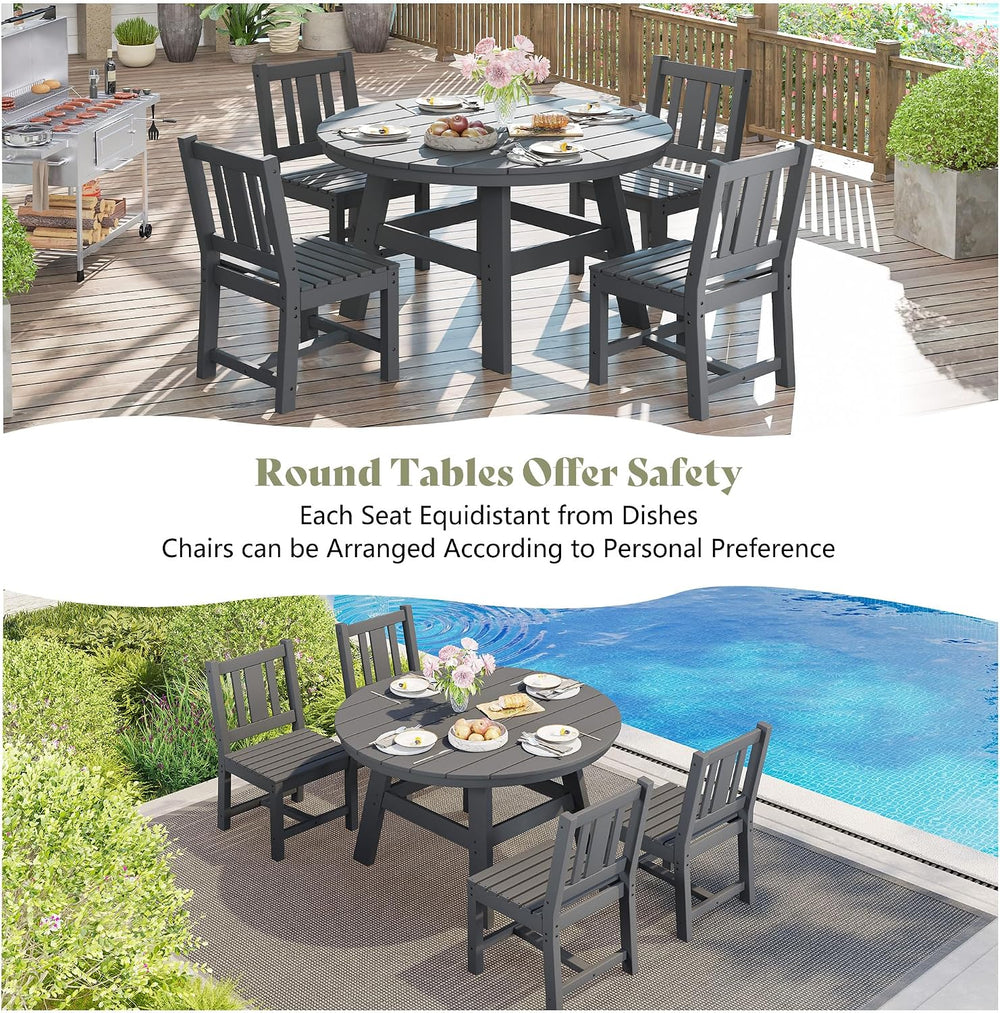 AMERLIFE Outdoor Dining Set for 4, HDPE Round Table and Chairs, Gray