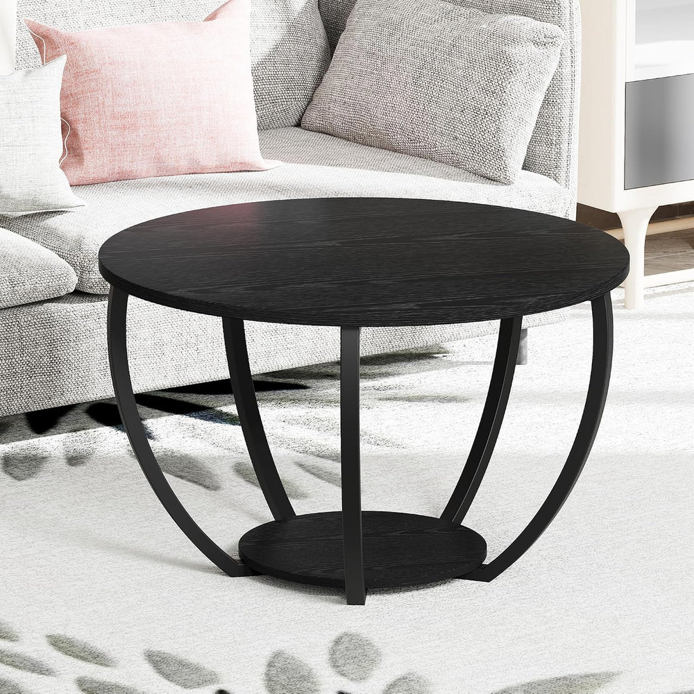 HOMERECOMMEND Round Coffee Table,23" Circle Coffee Table with Storage,Black