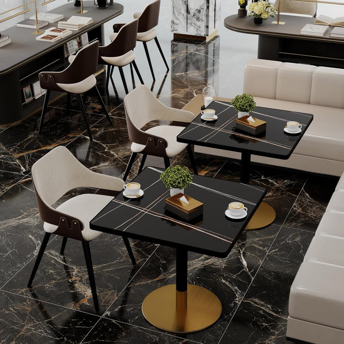 Henf 31.5'' Square Dining Tulip Table for 2 4, Modern Black Faux Marble Bistro Table with Sintered Stone Tabletop, Small Black Gold Metal Edge & Base Tulip Tables for Dining Room, Cafe, Apartment
