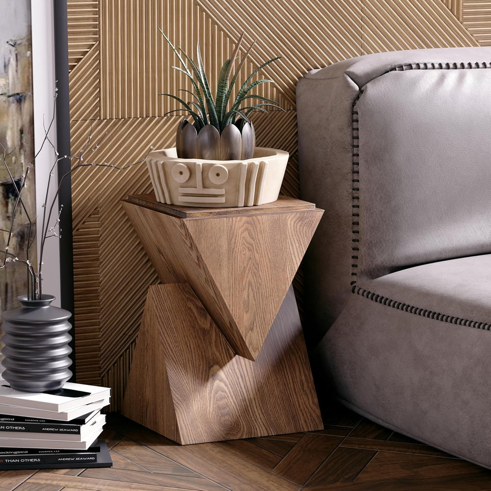 COZAYH Modern Geometric Wood Grain End Table, Fully Assembled, Brown | Farmho...